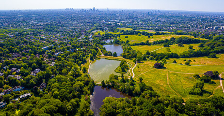 Wall Mural - Aerial view of Hampstead Heath, a grassy public space and one of the highest points in London, England