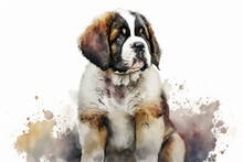 Watercolor Drawing Of A Pet - Dog. Breed St. Bernard. Generative AI.