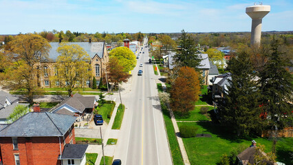 Wall Mural - Aerial view of Mount Forest, Ontario, Canada on a spring morning