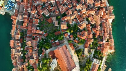 Wall Mural - rovinj, croatia. aerial view. old historic buildings in the bay. harbour with boats. beautiful roman