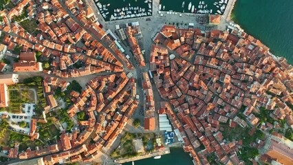 Wall Mural - rovinj, croatia. aerial view. old historic buildings in the bay. harbour with boats. beautiful roman