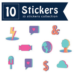 Sticker - Set of colored groovy 3d sticker icons Vector illustration