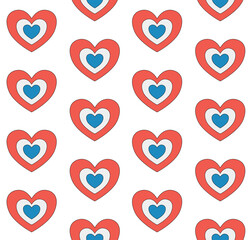 Wall Mural - Vector seamless pattern of groovy American flag heart isolated on white background