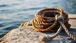 Tied up rope on a Mediterranean fisherman's pier
