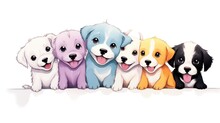 Children's Book Illustration Poster With Happy Puppies In Watercolor Style