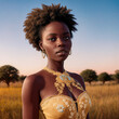 Foto de una bella mujer africana de ojos claros en el atardecer
