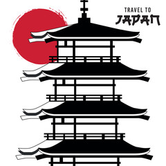 Wall Mural - Japan poster with silhouette of traditional tower landmark Vector