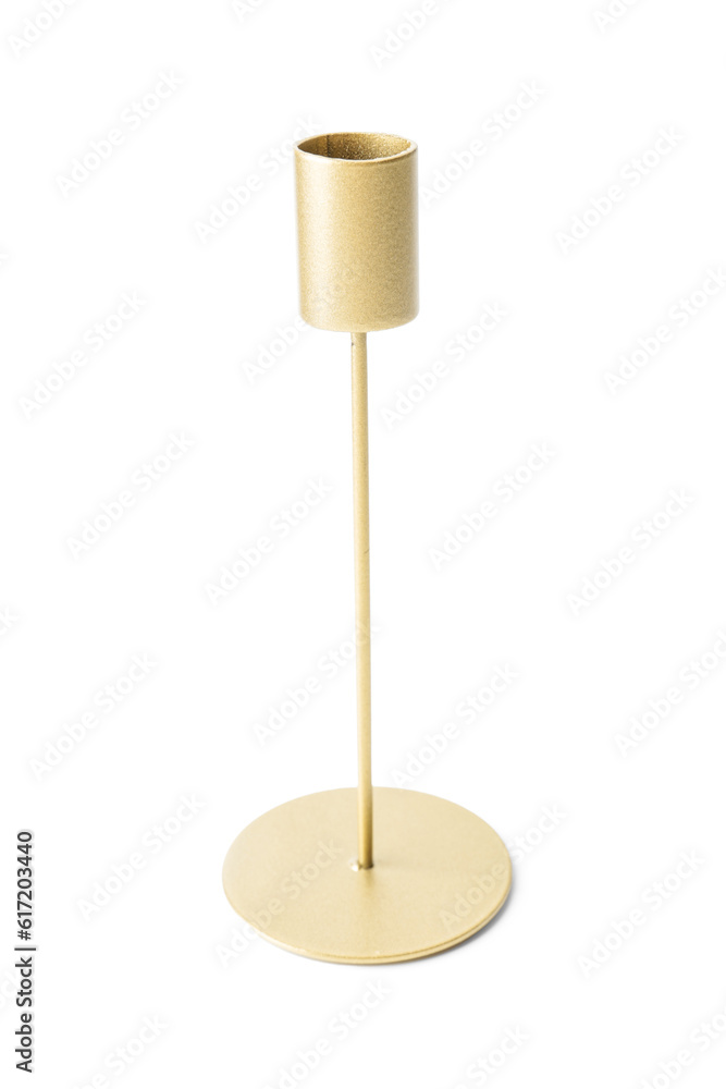 Golden candle holder on white background