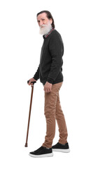 Poster - Senior man with walking cane on white background