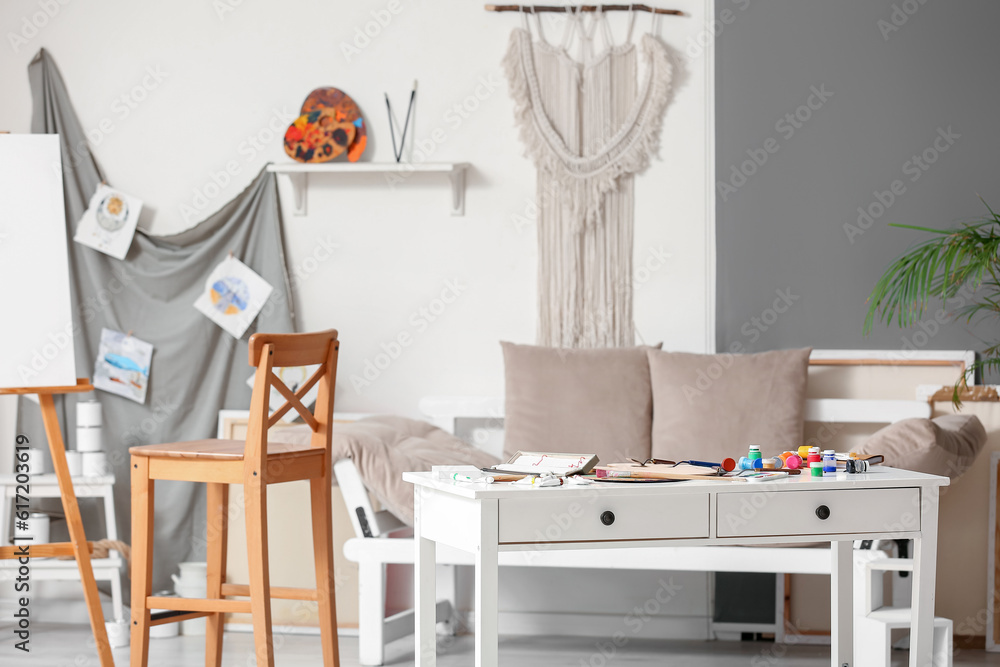 Interior of modern artist's studio