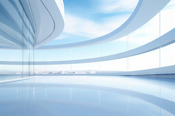 Wall Mural - white minimal architecture building background empty wide space for mock up, concrete floor car park