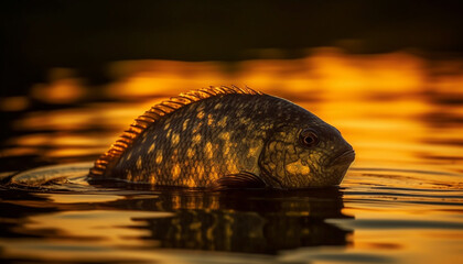 Wall Mural - Golden carp swims in tranquil pond, reflecting natural beauty generated by AI