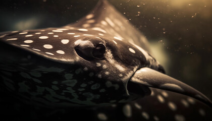 Wall Mural - Spotted fish in underwater reef, close up portrait, black and white generated by AI