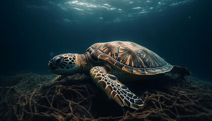 Wall Mural - Green sea turtle swimming in tranquil Maui reef environment generated by AI