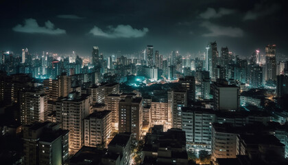 Poster - Illuminated skyscrapers light up the modern city skyline at dusk generated by AI