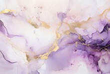 Mable With Liquid Texture Lilac And Gold Abstract Background