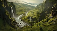 Panoramic View Of A Lush Green Valley Generative AI