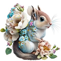 Wall Mural - squirrel with  flowers