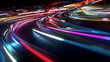 multiple multicolored light trails going in random pattern for technology background.