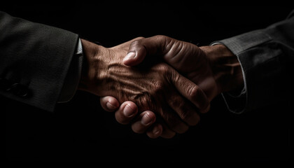 Poster - Successful businessmen seal deal with firm handshake generated by AI