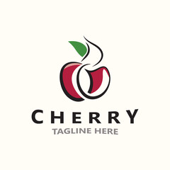 Red Cherry Fruit logo, vector illustration, Fruit business Design