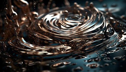 Sticker - Smooth metallic circle reflects rippled wave pattern beauty generated by AI