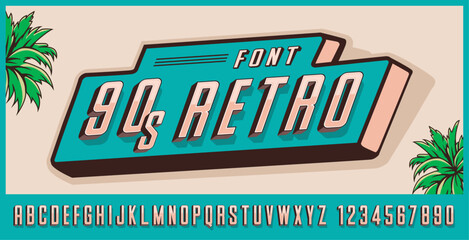 Retro Futuristic 90's style font. Vector alphabet with drop shadow over the font. suitable for game title, poster title, old style  