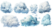 Abstract Pattern Of Watercolor Clouds On White Background. Set Of Vector Pastel Colored Paint Stains.
