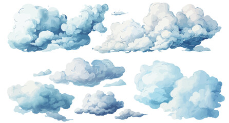 abstract pattern of watercolor clouds on white background. set of vector pastel colored paint stains