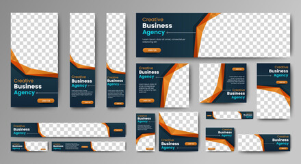 set of business web banners template design with image space. vector