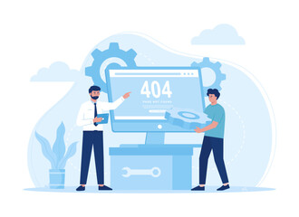 Wall Mural - Computer screen with 404 error concept. trending flat illustration