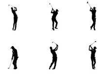 People Playing Golf In Various Poses Isolated Vector Silhouette On White Background