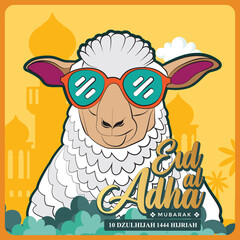 Wall Mural - Eid al adha vector with animal farm object