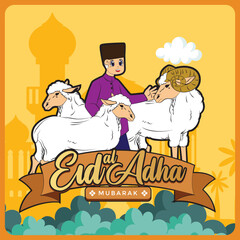 Wall Mural - Eid al adha vector with animal farm object