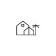 Simple beach house building logo design with palm tree