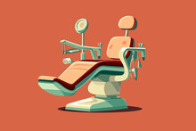 Hand-drawn Cartoon Dental Chair Flat Art Illustrations In Minimalist Vector Style