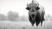 Bull Bison In Nature. Generative AI