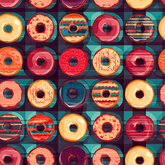 Seamless pattern with colorful donuts. Vintage style.