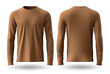 brown long sleeve t-shirt mockup, with front and back view, isolated on transparent background, generative ai