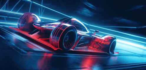 Wall Mural - Generative AI of a racing car with red neon lights on the background