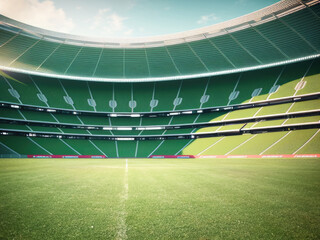  Soccer stadium with green field. Generative AI