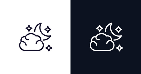 Canvas Print - cloudy night icon. Thin line cloudy night icon from weather collection. Outline vector isolated on dark blue and white background. Editable cloudy night symbol can be used web and mobile