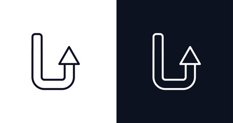 turn up arrow icon. Thin line turn up arrow icon from user interface collection. Outline vector isolated on dark blue and white background. Editable turn up arrow symbol can be used web and mobile