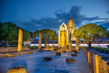 Standing Buddha Image It Time Evening The Landmark In Phitsanulok Province, Thailand.