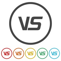 Sticker - VS versus letters icon. Set icons in color circle buttons