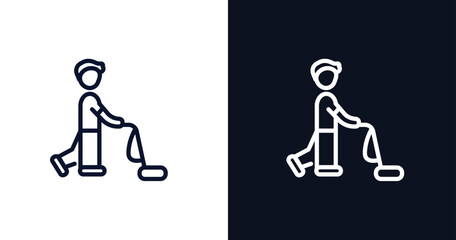 Canvas Print - man vacuuming icon. Thin line man vacuuming icon from people collection. Outline vector isolated on dark blue and white background. Editable man vacuuming symbol can be used web and mobile