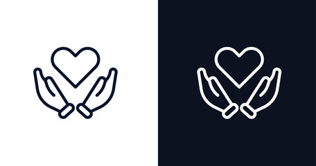 Canvas Print - heart in hands icon. Thin line heart in hands icon from people collection. Outline vector isolated on dark blue and white background. Editable heart in hands symbol can be used web and mobile