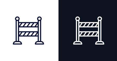 Sticker - road barrier icon. Thin line road barrier icon from construction collection. Outline vector isolated on dark blue and white background. Editable road barrier symbol can be used web and mobile