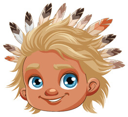 Sticker - Male Native American cartoon head