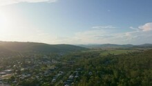 Sunset Sky Over Rural Australian Small Town In Countryside Queensland, Esk, 4K Drone Aerial